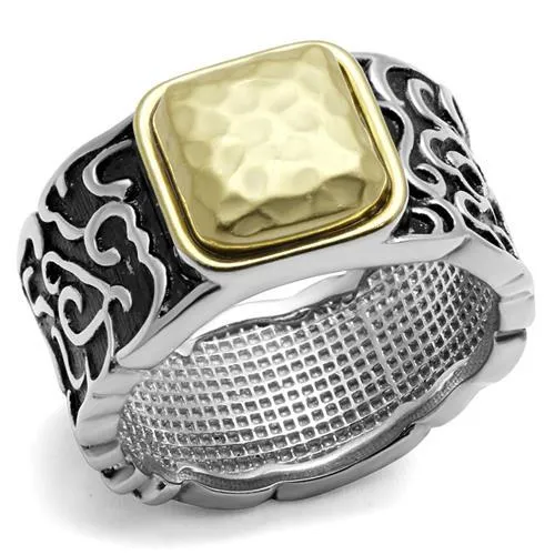 Two-Tone IP Gold (Ion Plating) Stainless Steel Ring with Epoxy in Jet for Women Style TK2509