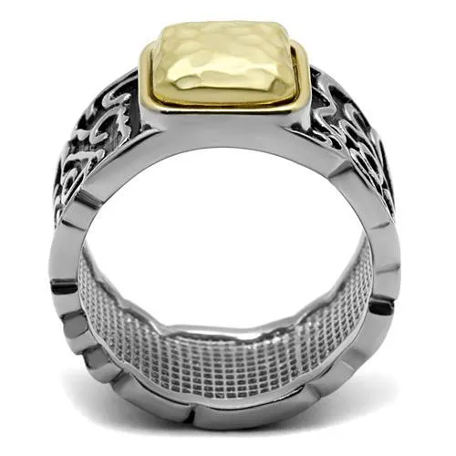 Two-Tone IP Gold (Ion Plating) Stainless Steel Ring with Epoxy in Jet for Women Style TK2509