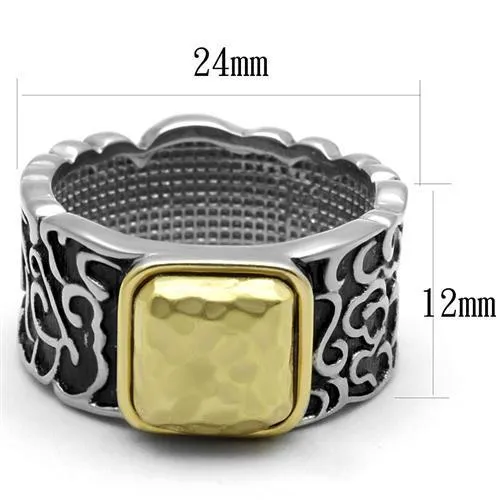 Two-Tone IP Gold (Ion Plating) Stainless Steel Ring with Epoxy in Jet for Women Style TK2509