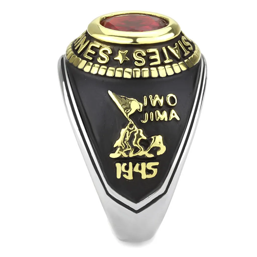 Two-Tone IP Gold (Ion Plating) Stainless Steel Ring with Synthetic Synthetic Glass in Red Series for Women Style TK3723