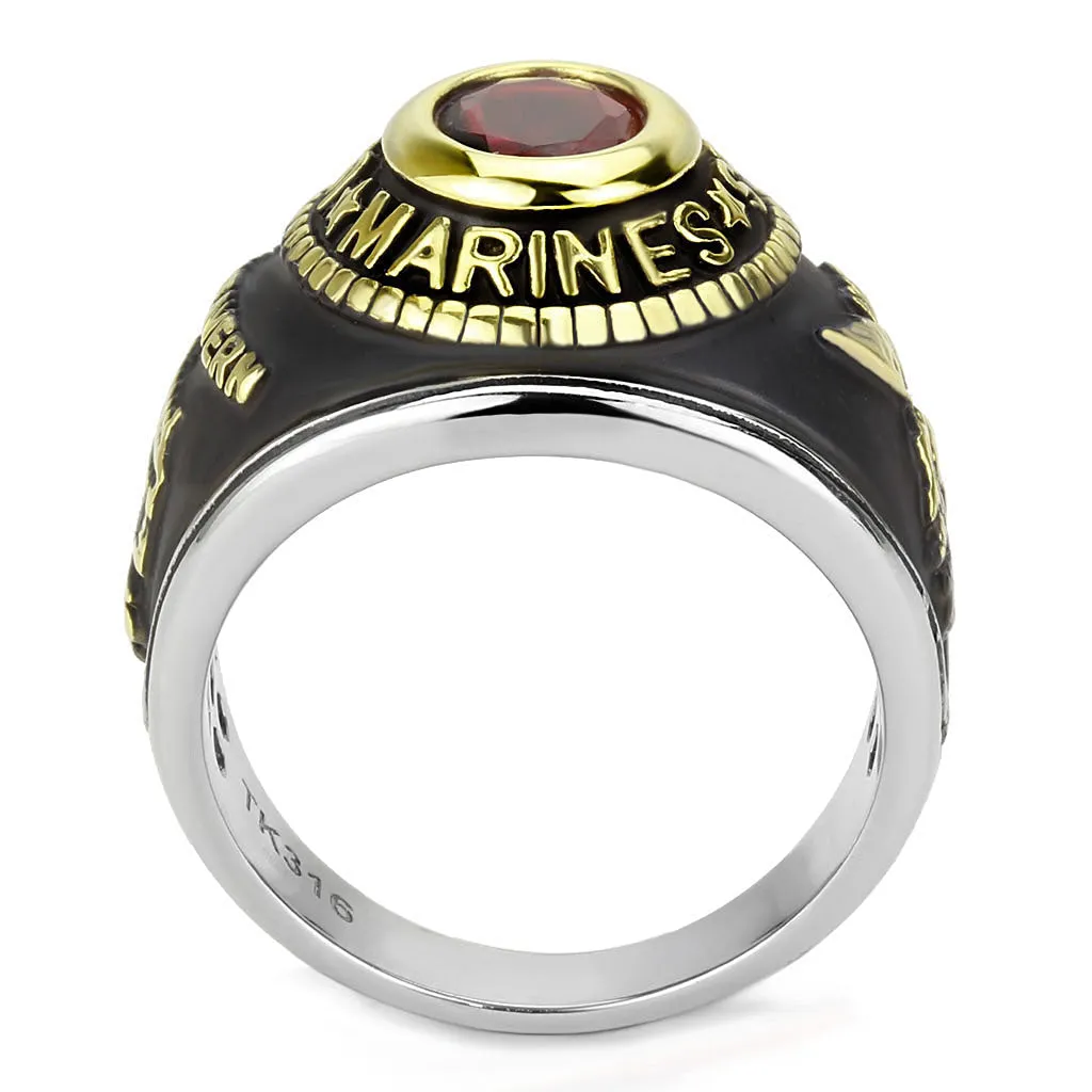 Two-Tone IP Gold (Ion Plating) Stainless Steel Ring with Synthetic Synthetic Glass in Red Series for Women Style TK3723