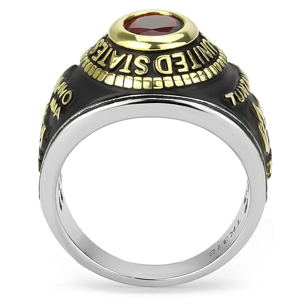 Two-Tone IP Gold (Ion Plating) Stainless Steel Ring with Synthetic Synthetic Glass in Red Series for Women Style TK3723