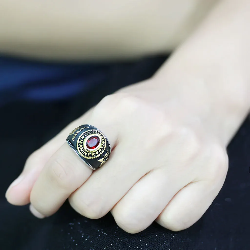 Two-Tone IP Gold (Ion Plating) Stainless Steel Ring with Synthetic Synthetic Glass in Red Series for Women Style TK3723