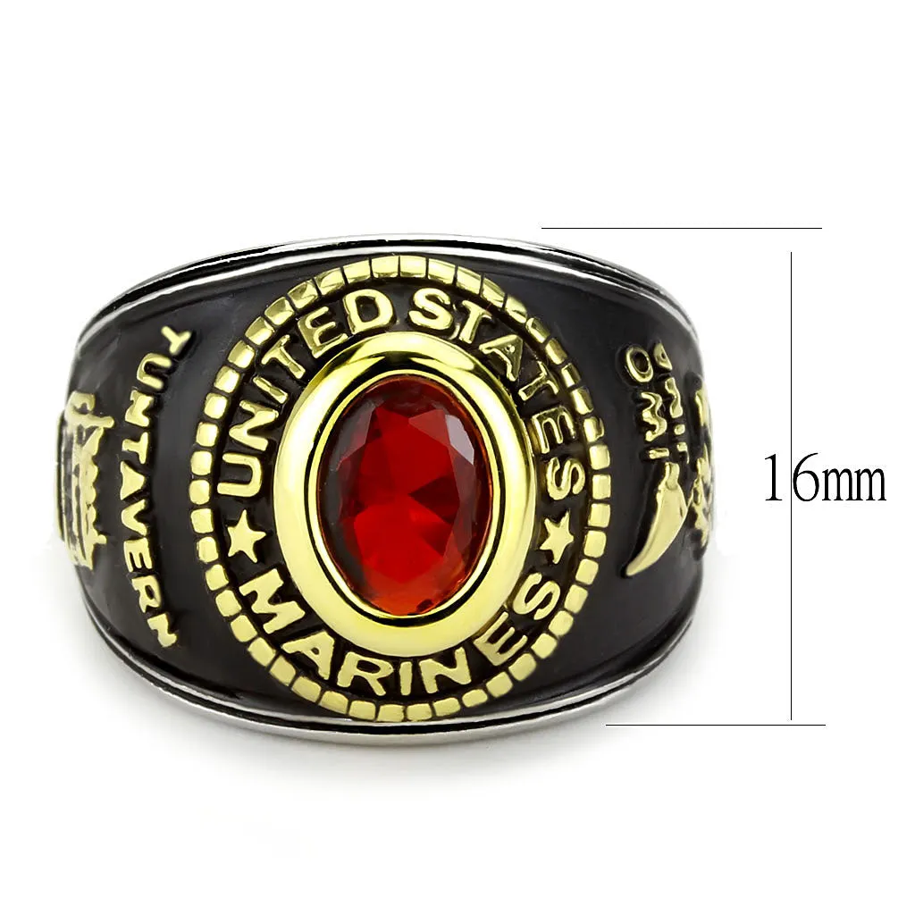 Two-Tone IP Gold (Ion Plating) Stainless Steel Ring with Synthetic Synthetic Glass in Red Series for Women Style TK3723