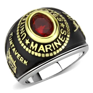 Two-Tone IP Gold (Ion Plating) Stainless Steel Ring with Synthetic Synthetic Glass in Red Series for Women Style TK3723