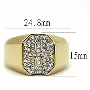 Two-Tone IP Gold (Ion Plating) Stainless Steel Ring with Top Grade Crystal in Clear for Women Style TK3270