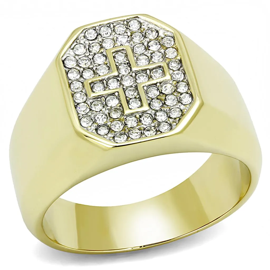 Two-Tone IP Gold (Ion Plating) Stainless Steel Ring with Top Grade Crystal in Clear for Women Style TK3270