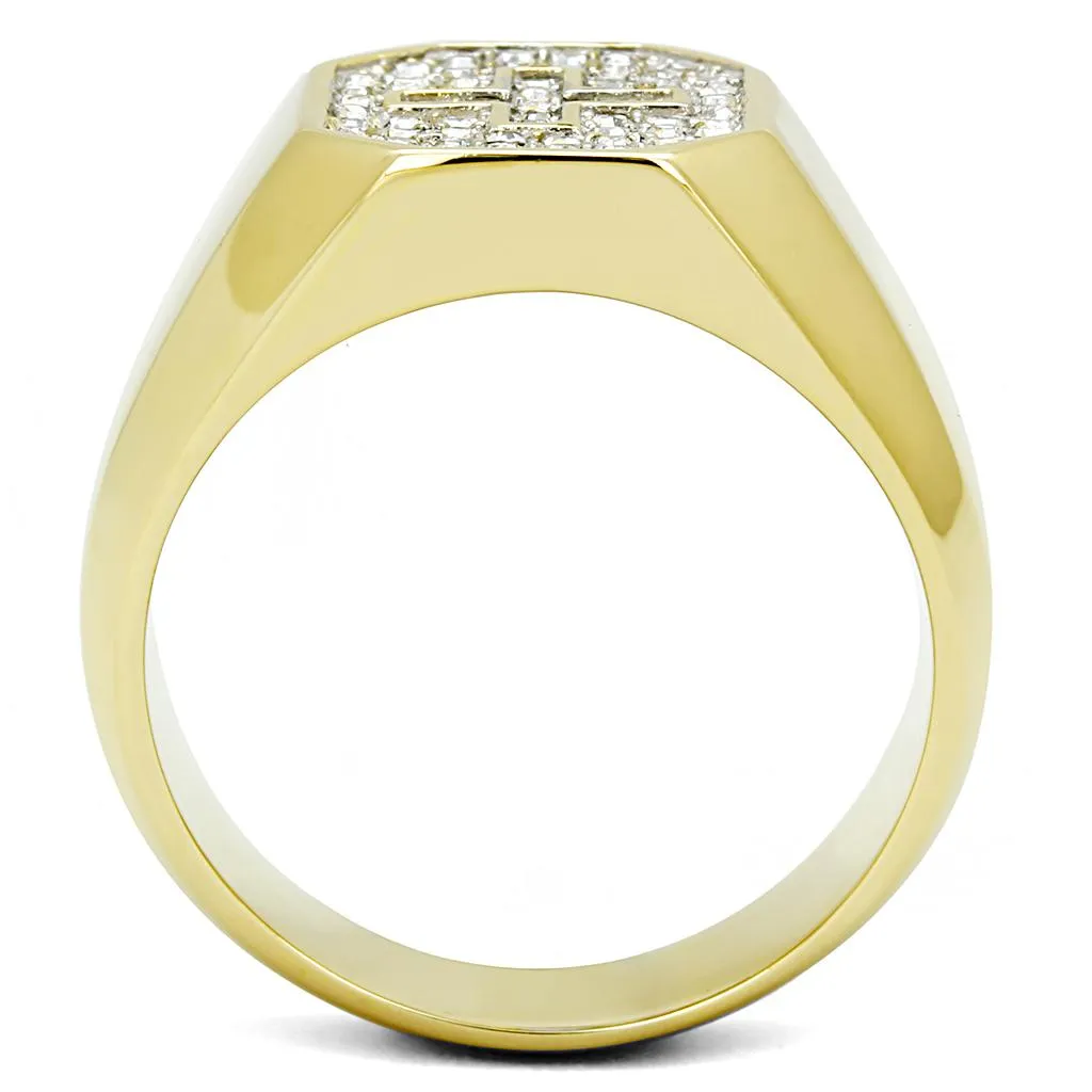 Two-Tone IP Gold (Ion Plating) Stainless Steel Ring with Top Grade Crystal in Clear for Women Style TK3270