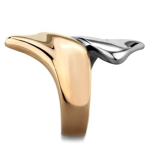 Two-Tone IP Rose Gold Stainless Steel Ring with No Stone for Women Style TK1793