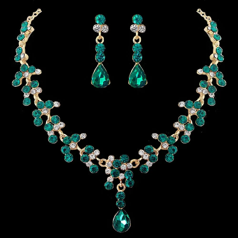 Vintage Female Green Crystal Jewelry Set