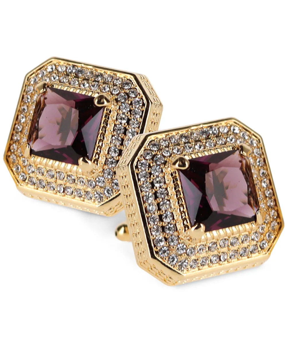 Vittorio Vico Men's Large Square Colorstone Crystal Diamond Set Cufflinks: CL71XX Series