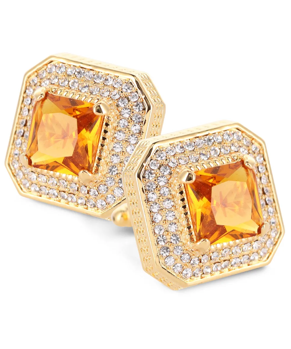 Vittorio Vico Men's Large Square Colorstone Crystal Diamond Set Cufflinks: CL71XX Series