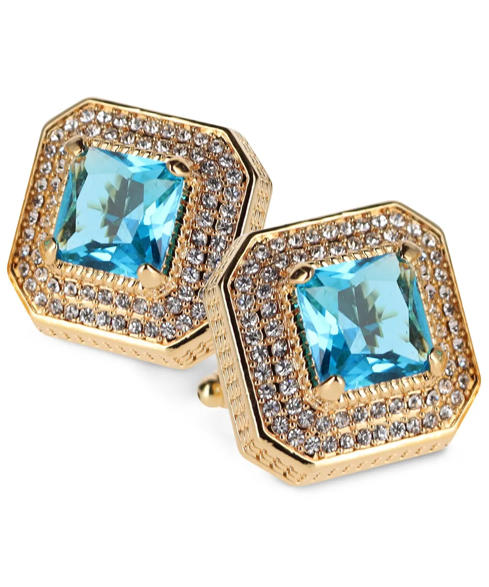 Vittorio Vico Men's Large Square Colorstone Crystal Diamond Set Cufflinks: CL71XX Series