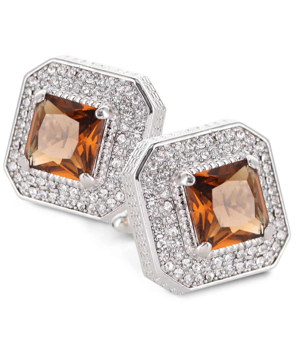 Vittorio Vico Men's Large Square Colorstone Crystal Diamond Set Cufflinks: CL71XX Series