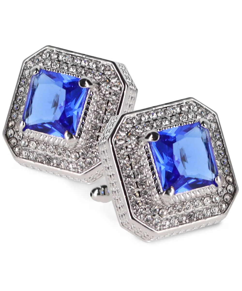 Vittorio Vico Men's Large Square Colorstone Crystal Diamond Set Cufflinks: CL71XX Series