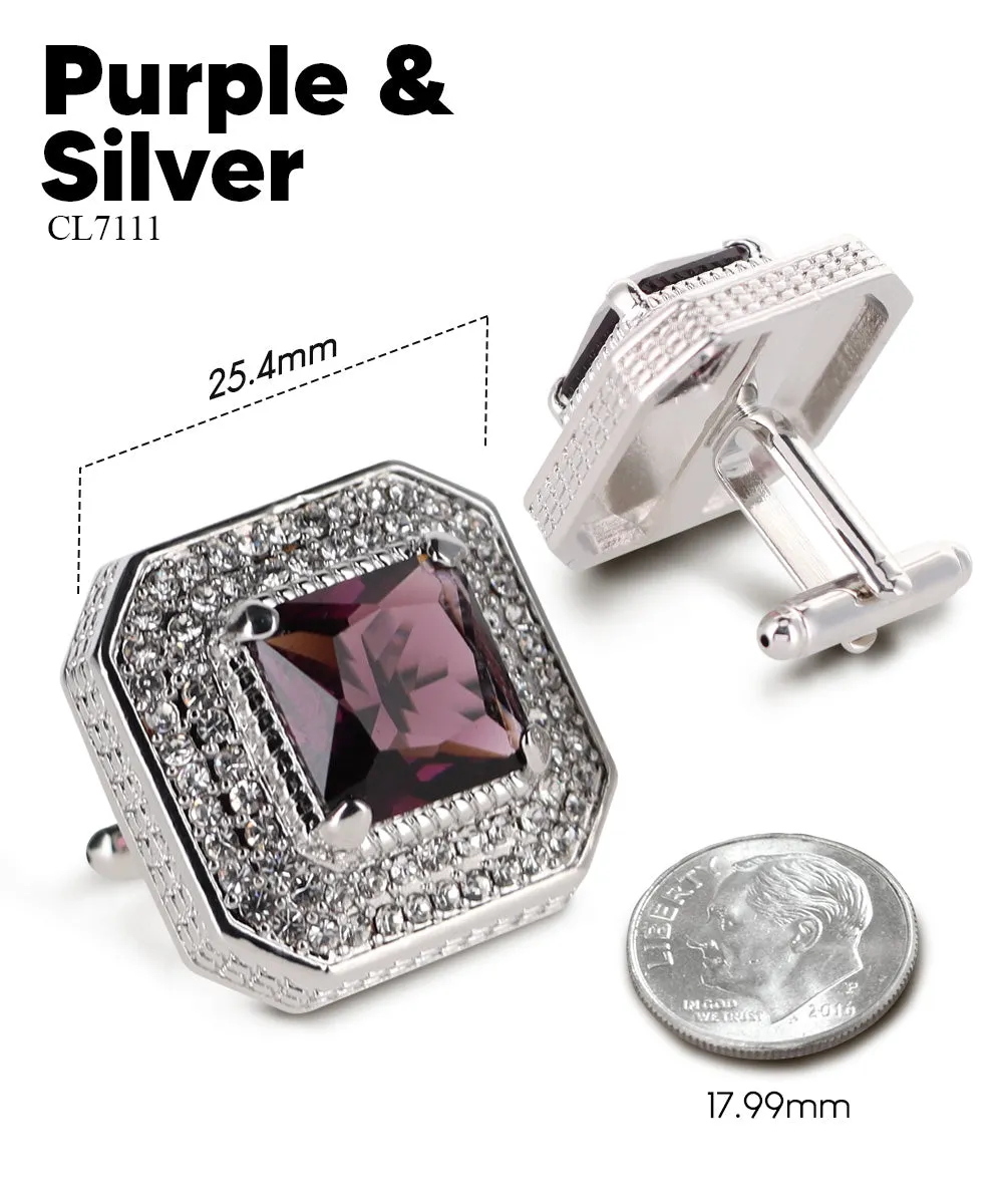 Vittorio Vico Men's Large Square Colorstone Crystal Diamond Set Cufflinks: CL71XX Series