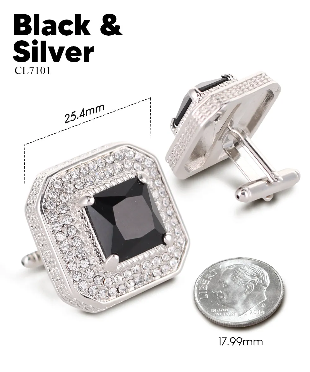 Vittorio Vico Men's Large Square Colorstone Crystal Diamond Set Cufflinks: CL71XX Series