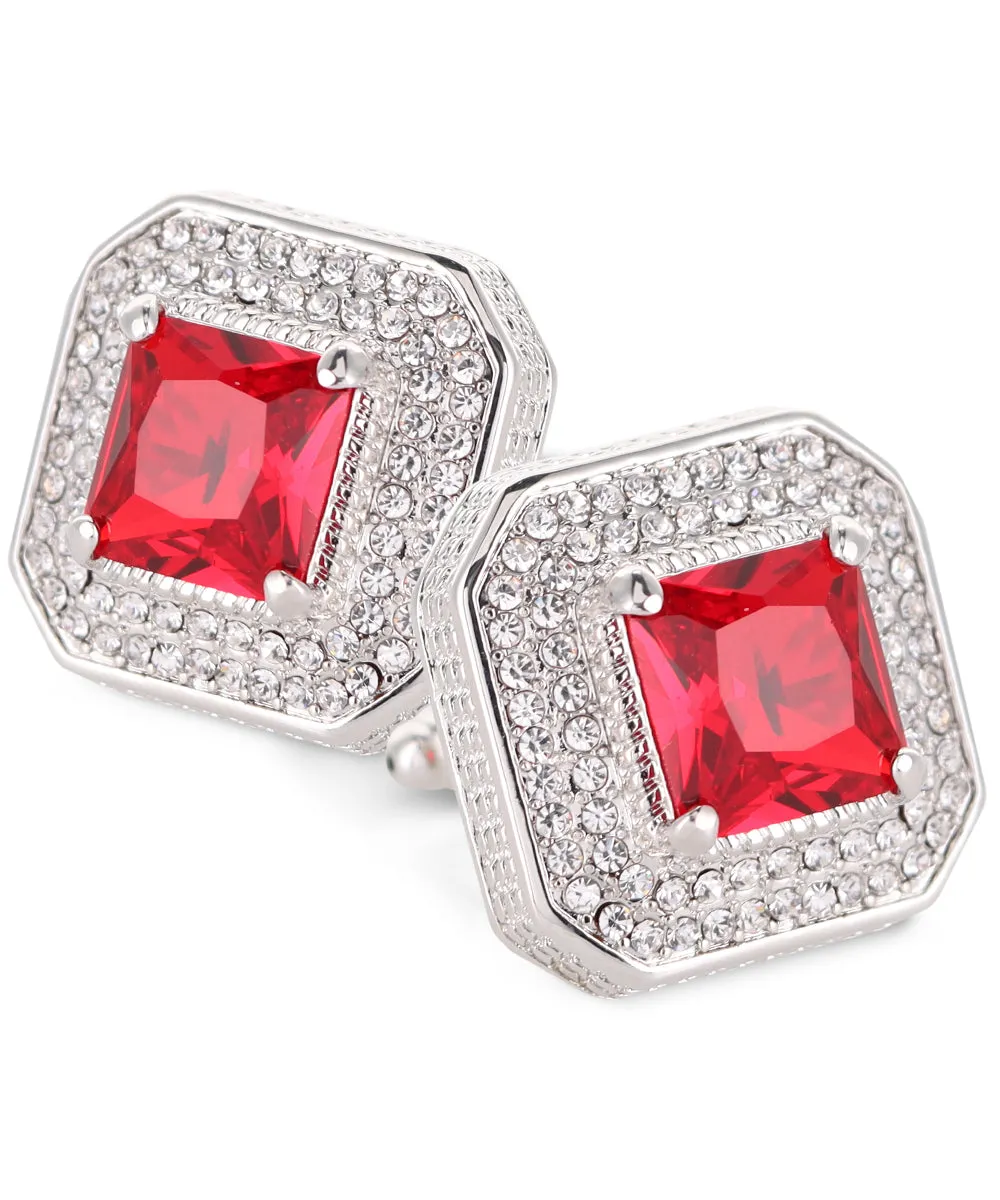 Vittorio Vico Men's Large Square Colorstone Crystal Diamond Set Cufflinks: CL71XX Series