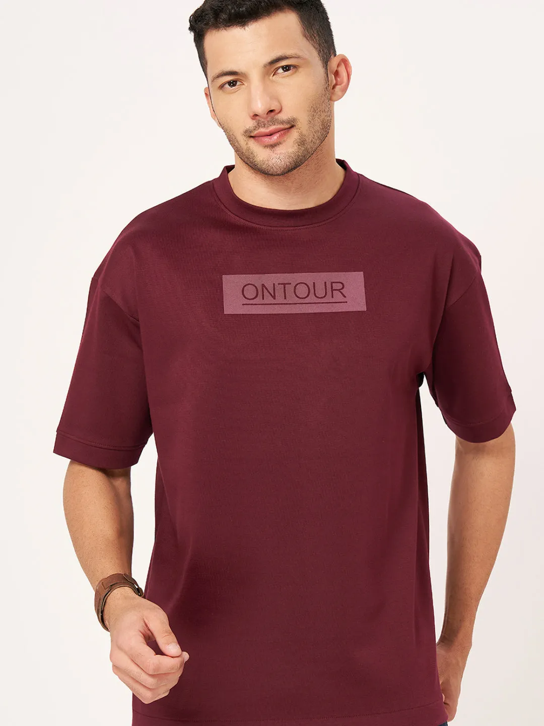 Wine Printed Half Sleeve Oversized T-Shirt