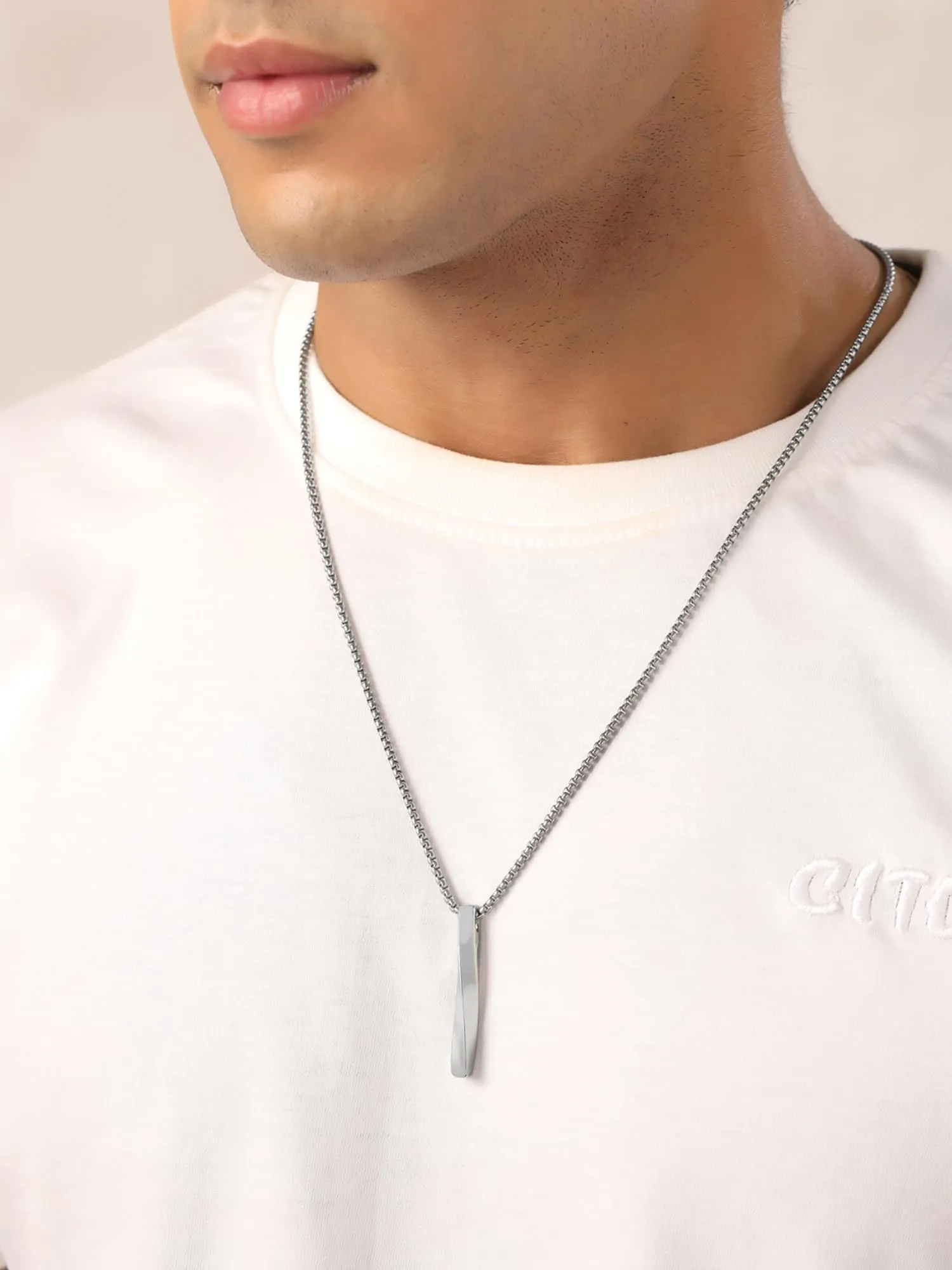 Yellow Chimes Chain Pendant for Men Fashion Silver Pendants For Men | Twisted Bar Shaped Pendant Necklace | Stainless Steel Chain for Men | Accessories for Men | Birthday Gift for Men & Boys